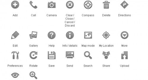   Android Standard Menu Icons packs